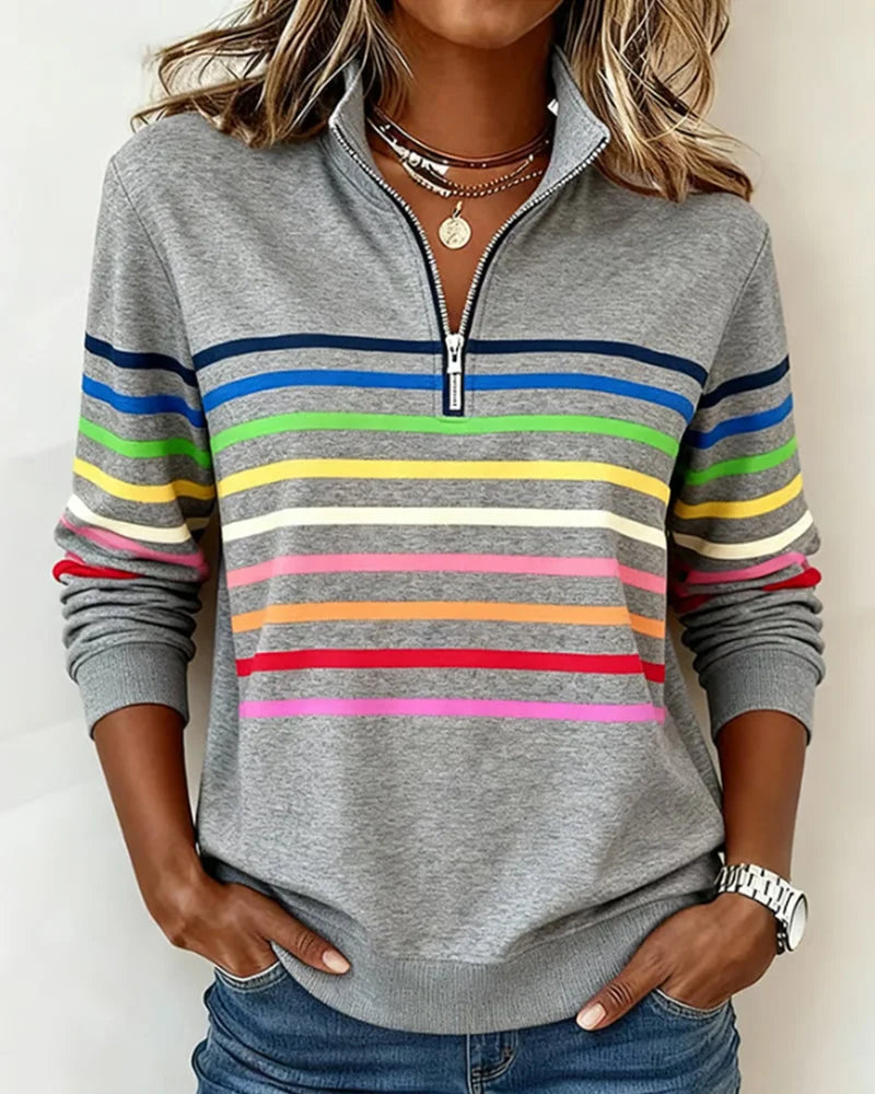 Striped Half-Zip Sweatshirt