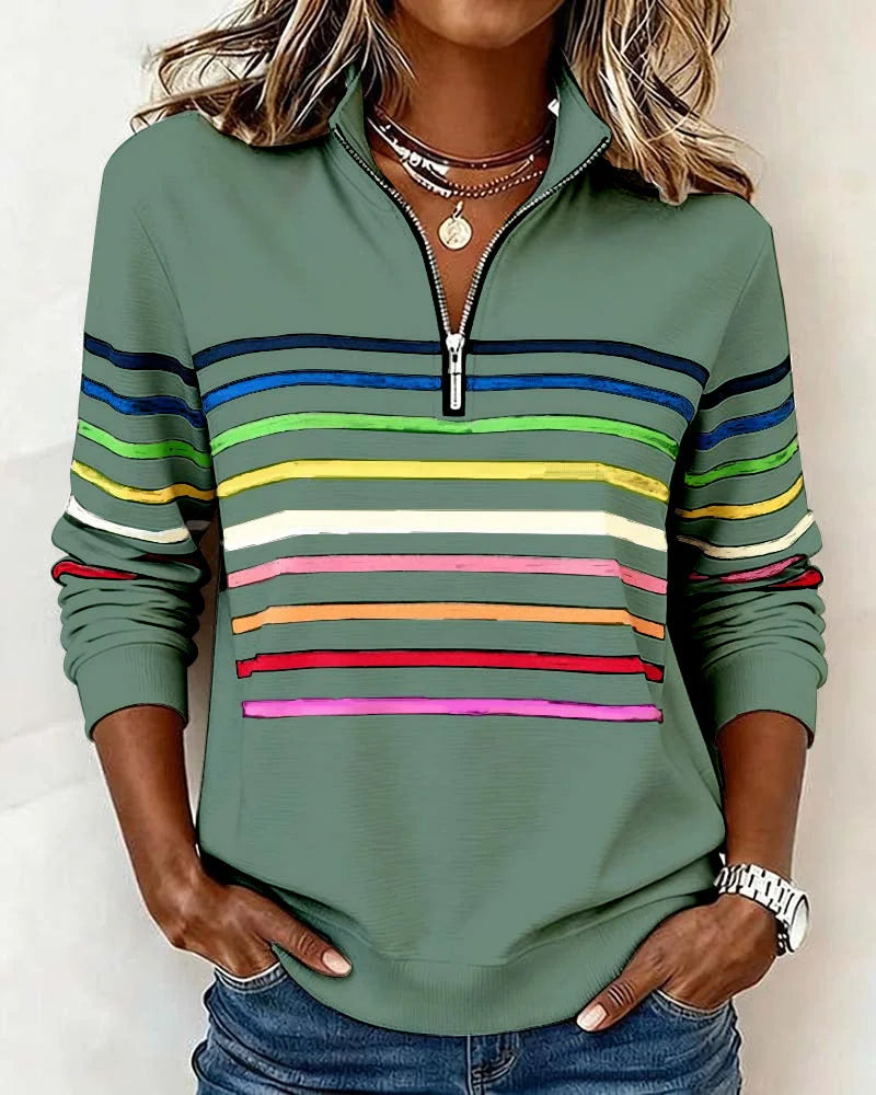 Striped Half-Zip Sweatshirt