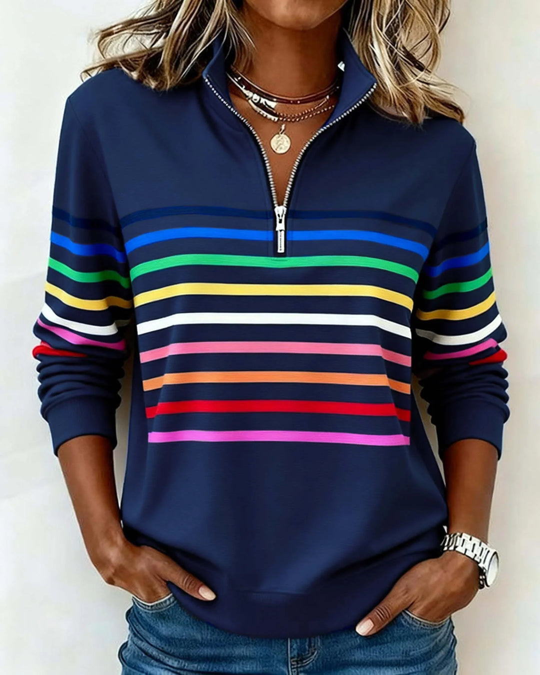 Striped Half-Zip Sweatshirt