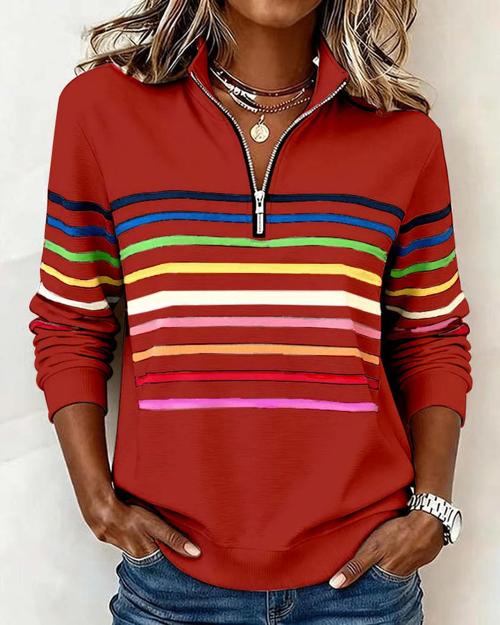 Striped Half-Zip Sweatshirt