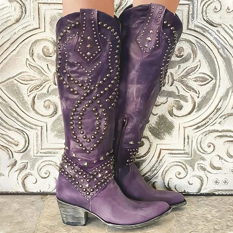 Studded Knee-High Western Boots