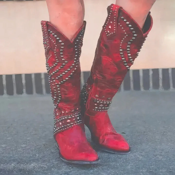 Studded Knee-High Western Boots