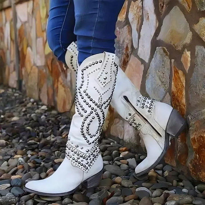 Studded Knee-High Western Boots