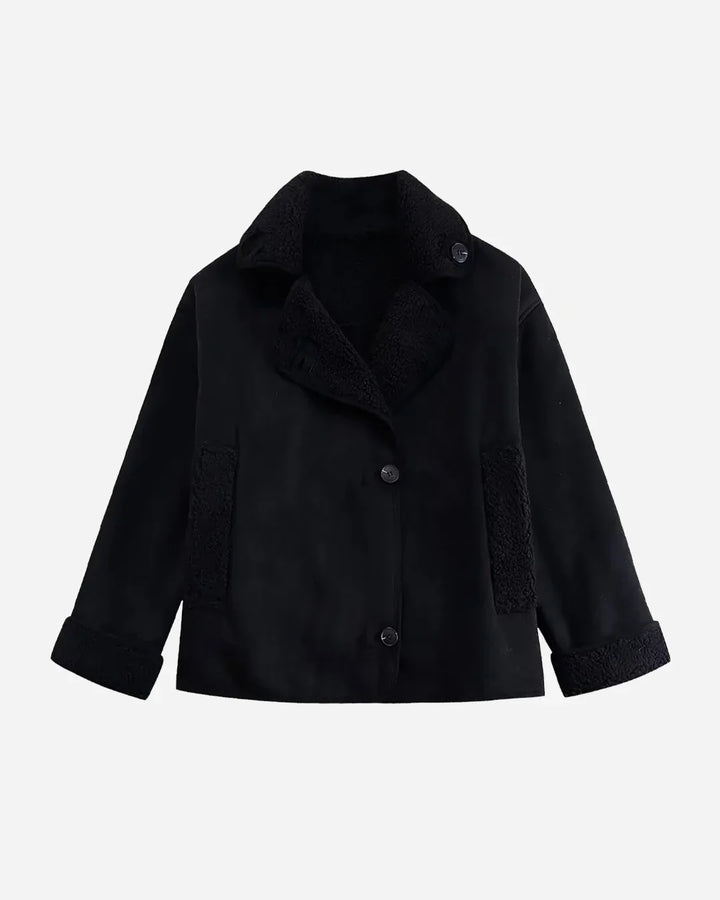 Suede Double-Breasted Jacket with Notch Lapel