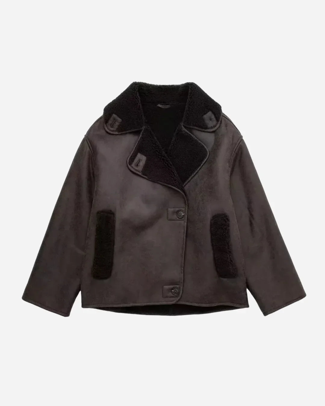 Suede Double-Breasted Jacket with Notch Lapel