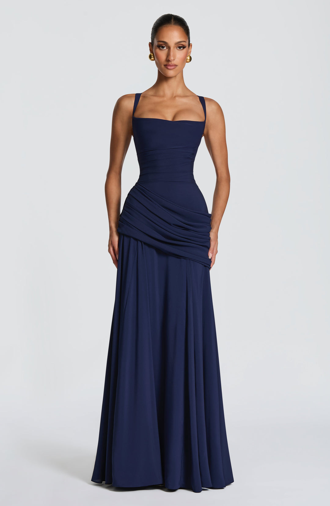 Flowing Chiffon Maxi Dress with Cowl Neck and Lace-Up Back