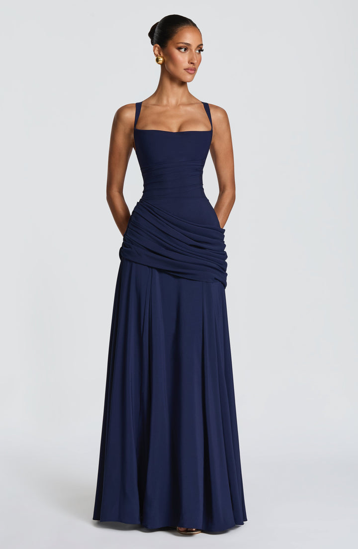 Flowing Chiffon Maxi Dress with Cowl Neck and Lace-Up Back