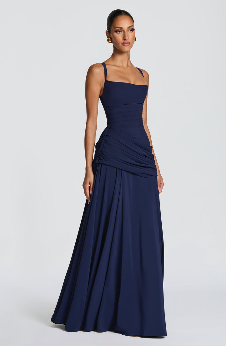 Flowing Chiffon Maxi Dress with Cowl Neck and Lace-Up Back