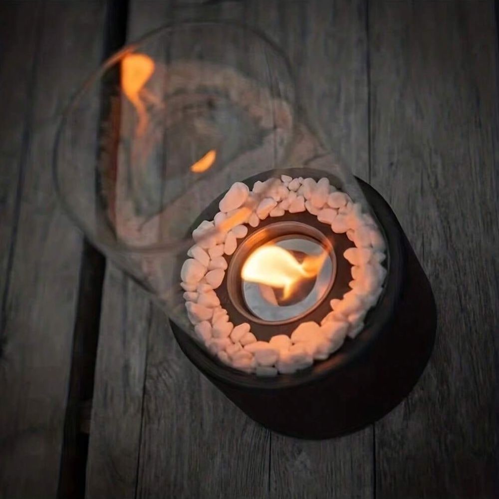 Tabletop Fire Pit Fireplace Bioethanol Glass Cylinder Pebbles Portable Ethanol