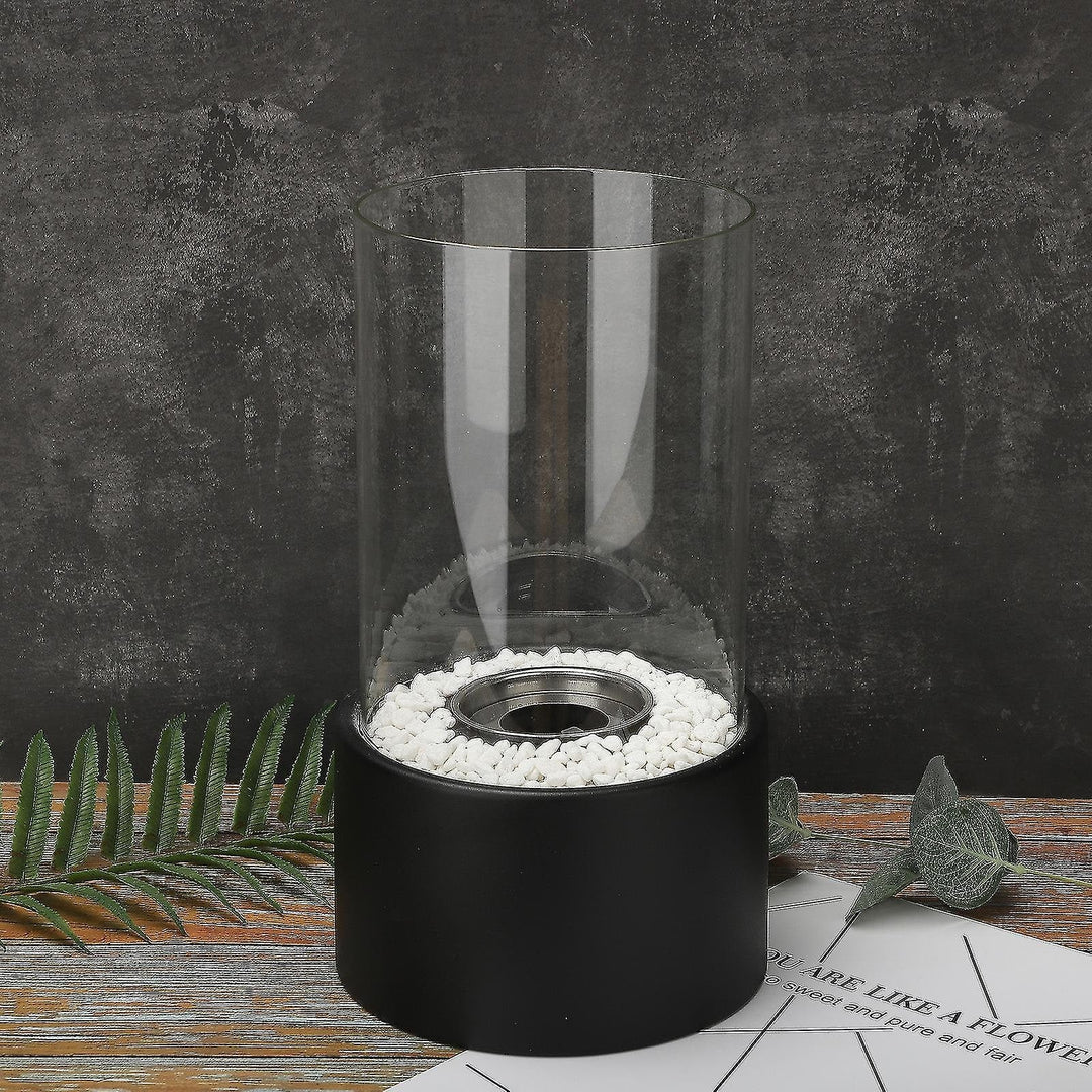 Tabletop Fire Pit Fireplace Bioethanol Glass Cylinder Pebbles Portable Ethanol