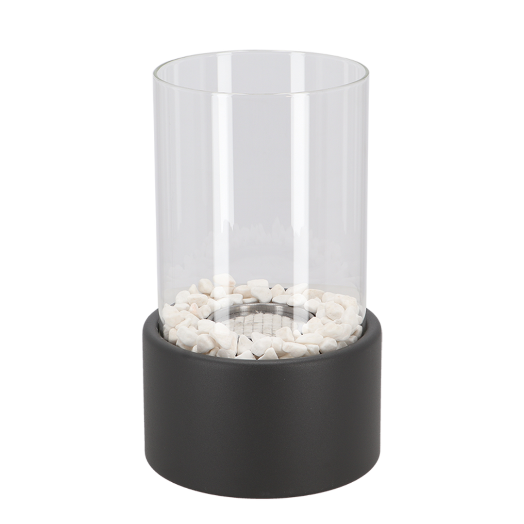 Tabletop Fire Pit Fireplace Bioethanol Glass Cylinder Pebbles Portable Ethanol