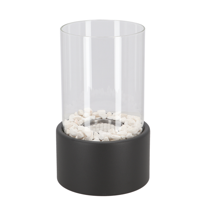 Tabletop Fire Pit Fireplace Bioethanol Glass Cylinder Pebbles Portable Ethanol