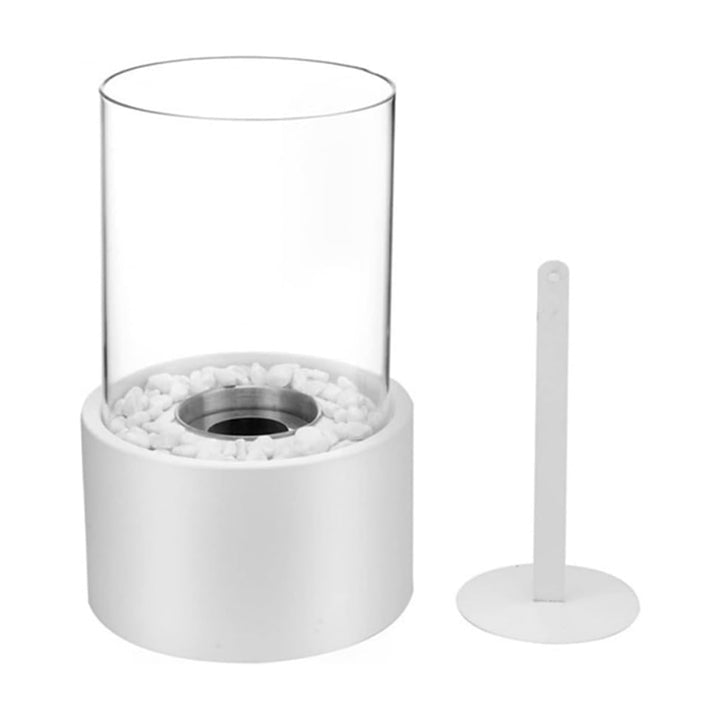 Tabletop Fire Pit Fireplace Bioethanol Glass Cylinder Pebbles Portable Ethanol