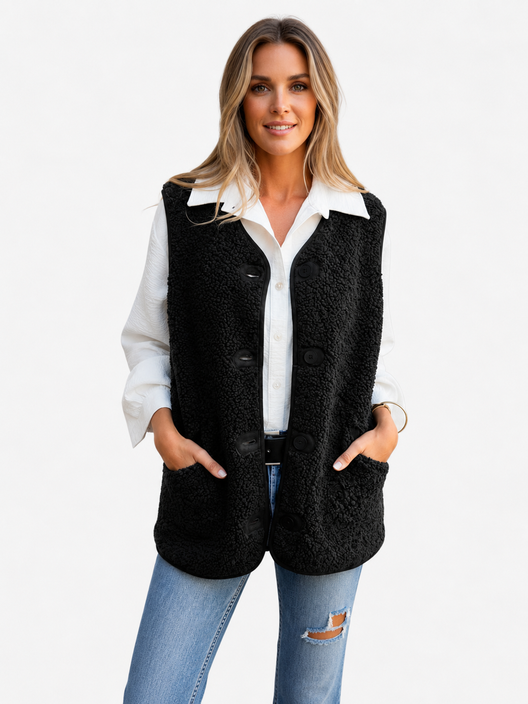 Women's Teddy Plush Button-Up Gilet
