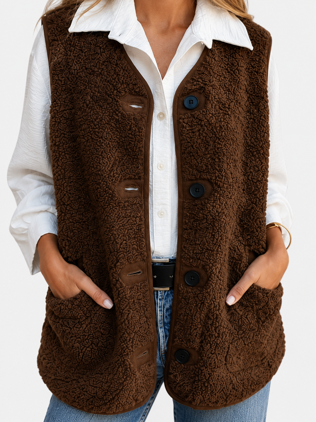 Women's Teddy Plush Button-Up Gilet