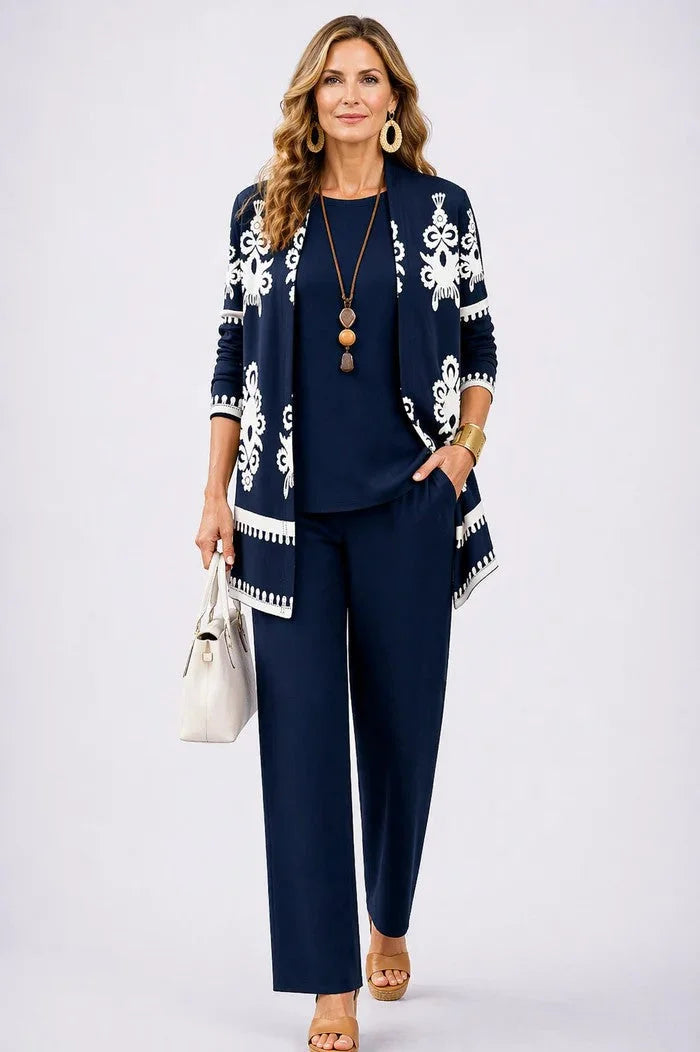 Three-Piece Cardigan, Top and Trouser Set