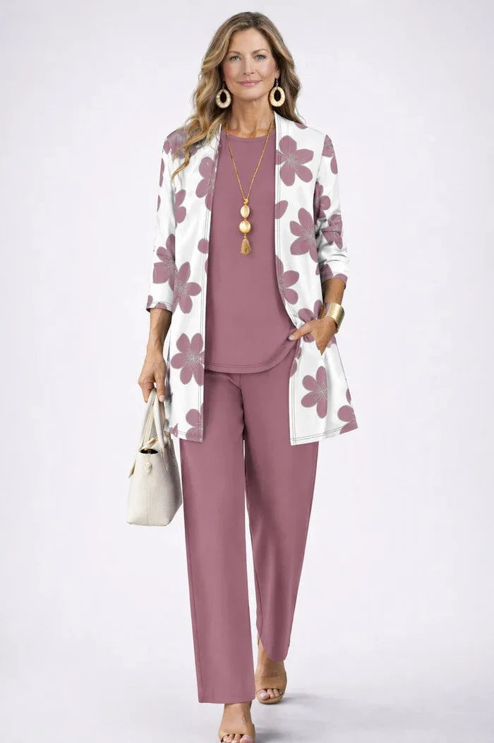 Three-Piece Cardigan, Top and Trouser Set