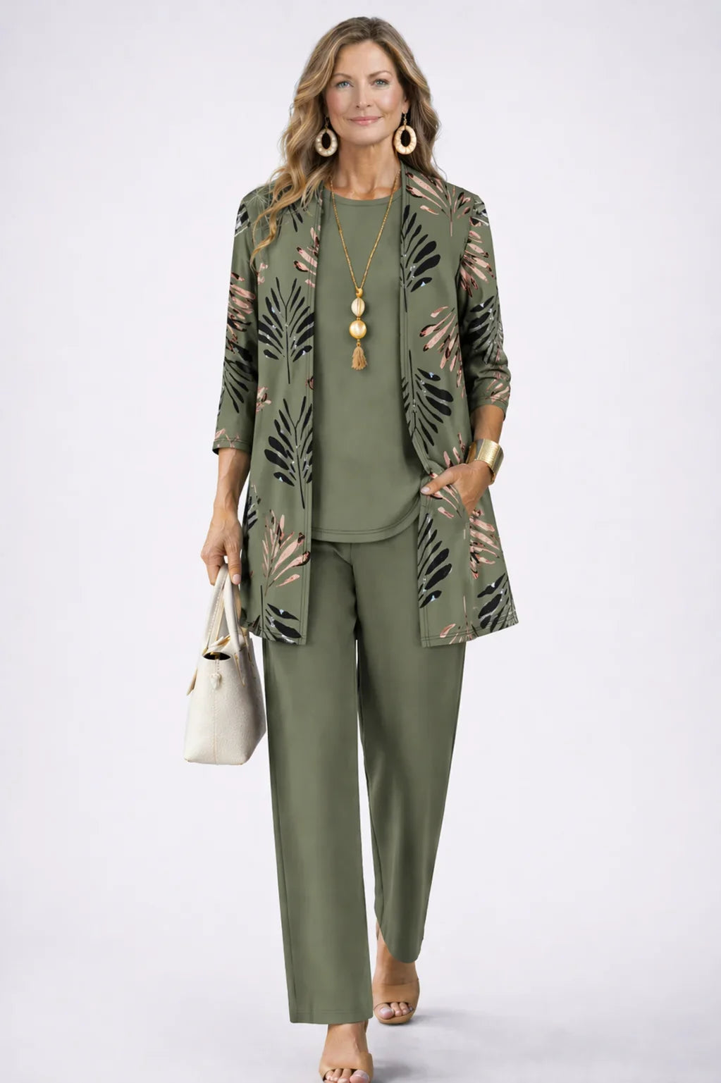 Three-Piece Cardigan, Top and Trouser Set