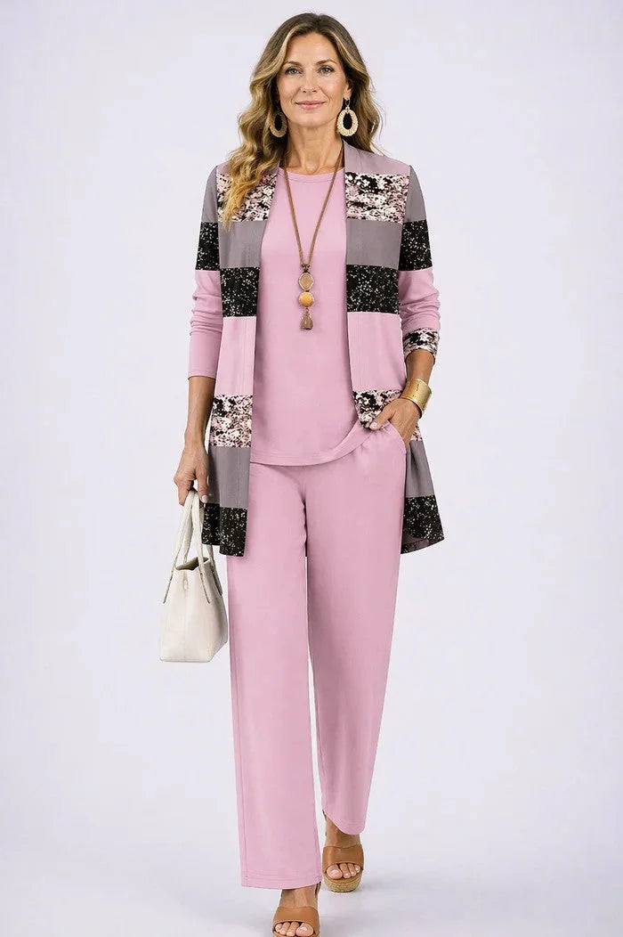 Three-Piece Cardigan, Top and Trouser Set