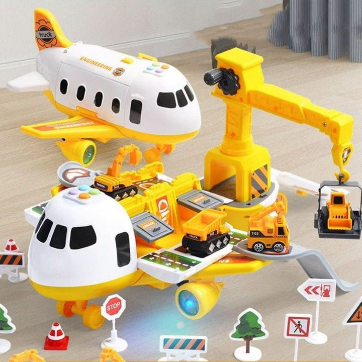 Toy Airplane Playset Foldable Cargo Mini Vehicles Working Crane