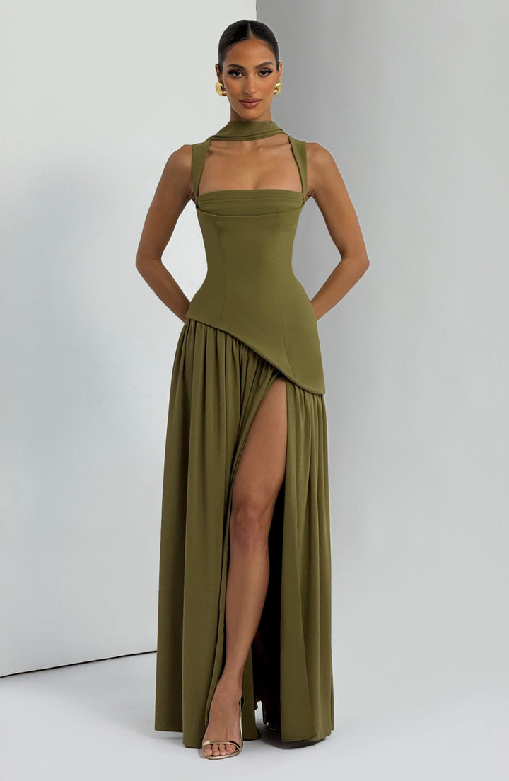 Flowing Chiffon Maxi Dress with Lace-Up Back