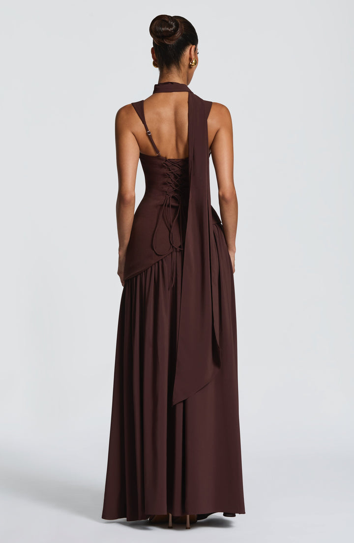 Flowing Chiffon Maxi Dress with Lace-Up Back