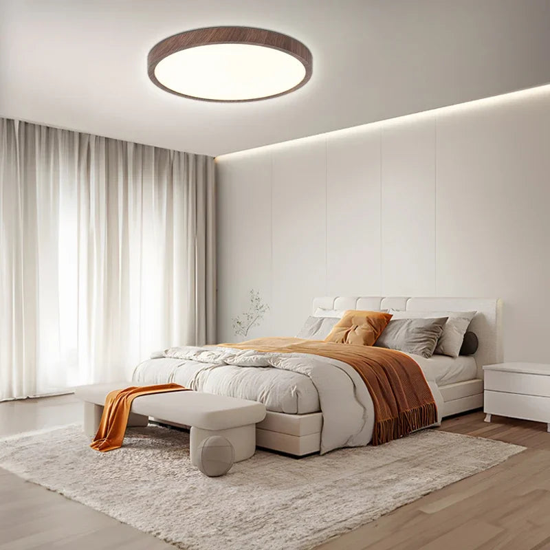 Ultra-Thin Round Walnut Wood Ceiling Light for Elegant Modern Rooms