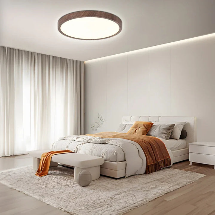Ultra-Thin Round Walnut Wood Ceiling Light for Elegant Modern Rooms