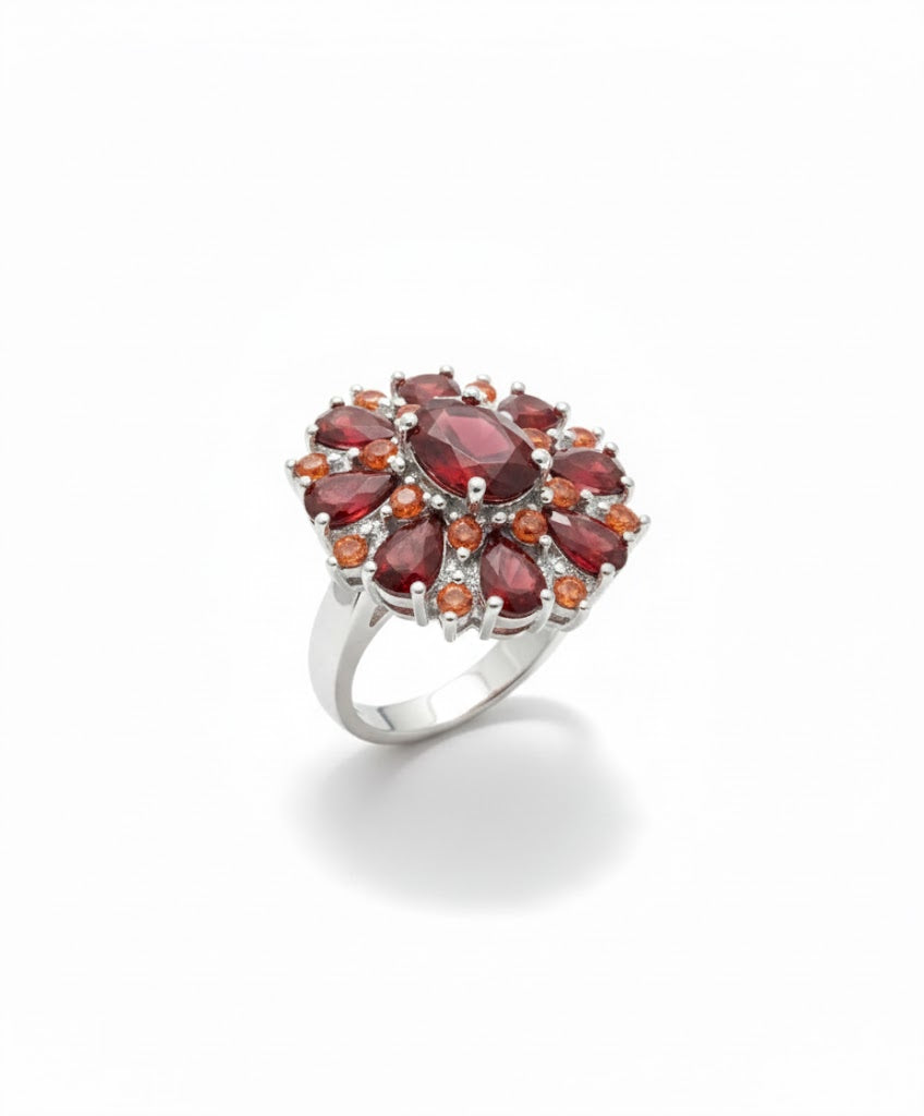 Elegant gold ring with scarlet petals
