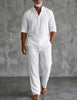 Men's Linen Henley Shirt and Relaxed Trousers Two-Piece Set