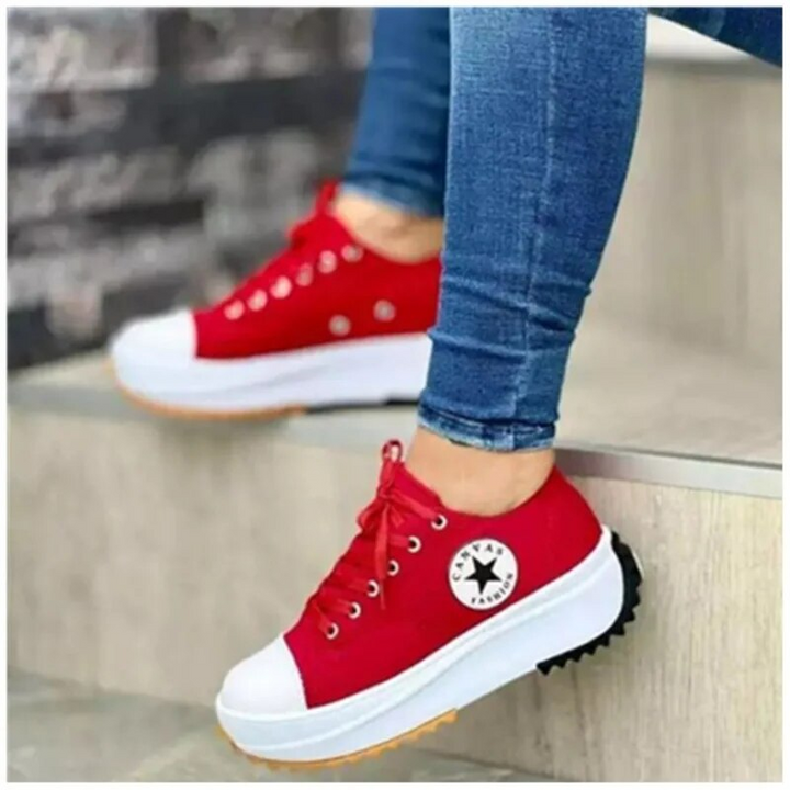 Women's Chunky Canvas Trainers with Contrasting Side Stripe