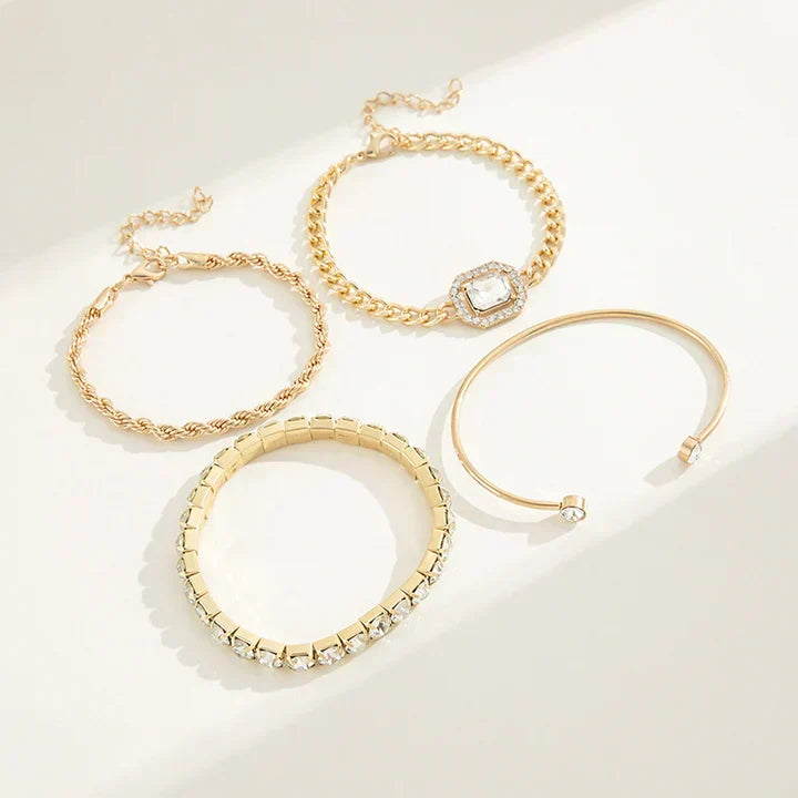 Elegant silver bracelet set with subtle moon shape