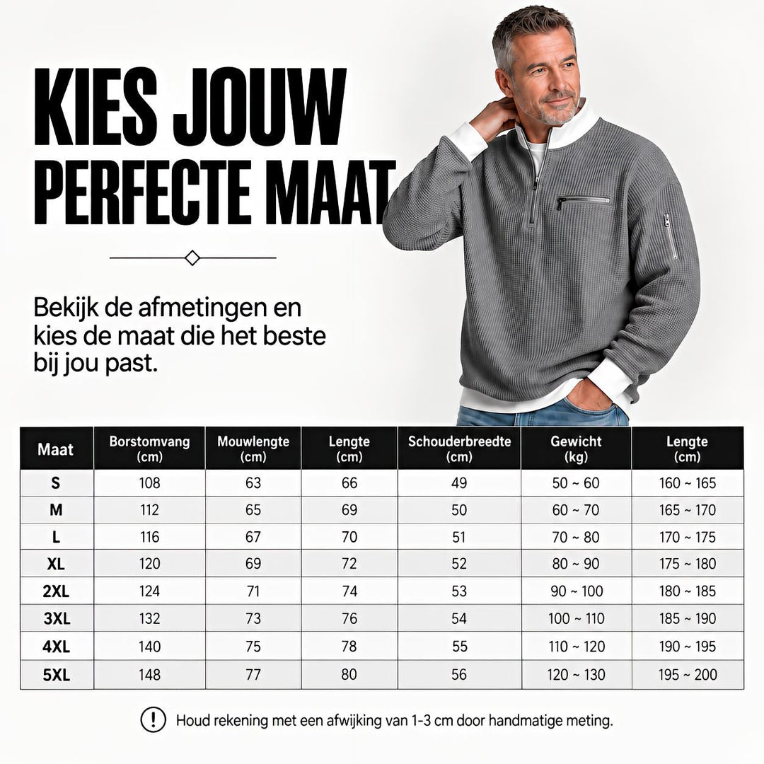 Men's waffle-knit jumper with 1/4 zip at the collar
