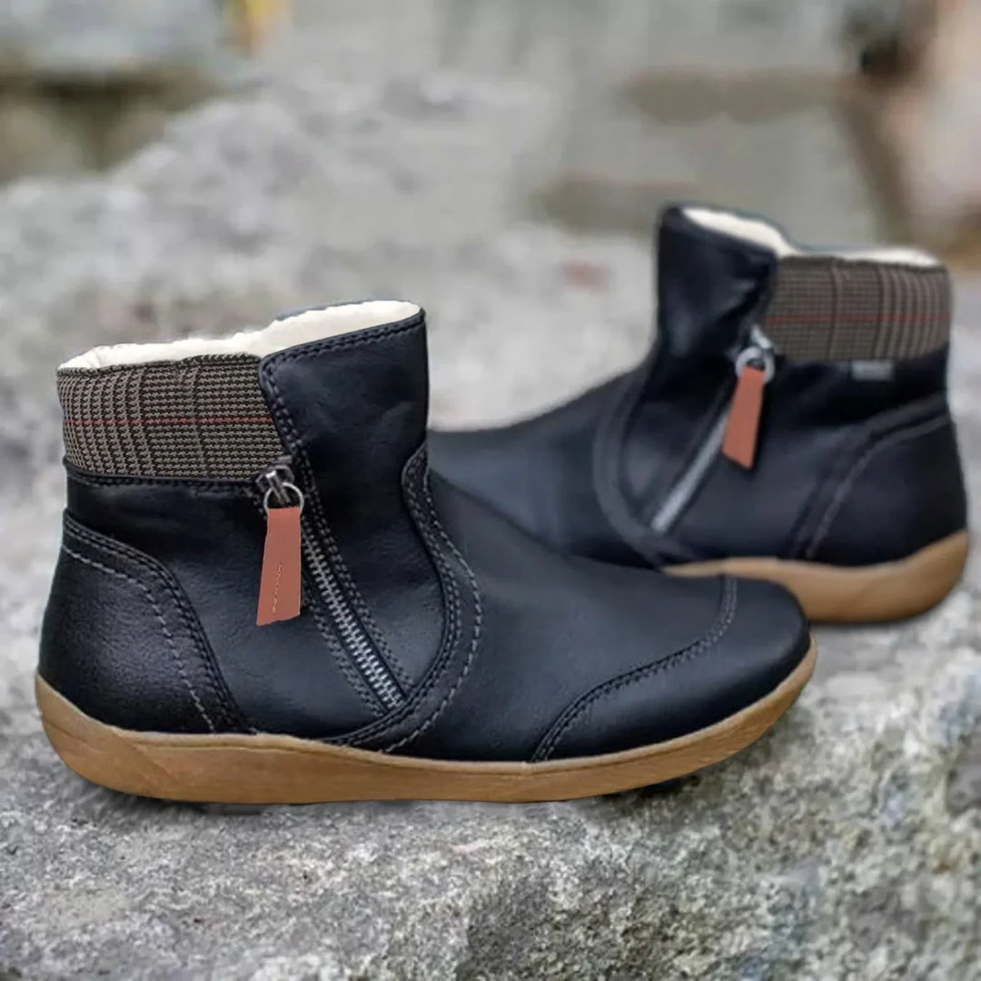 Women's Waterproof Leather Ankle Boots with Side Zip