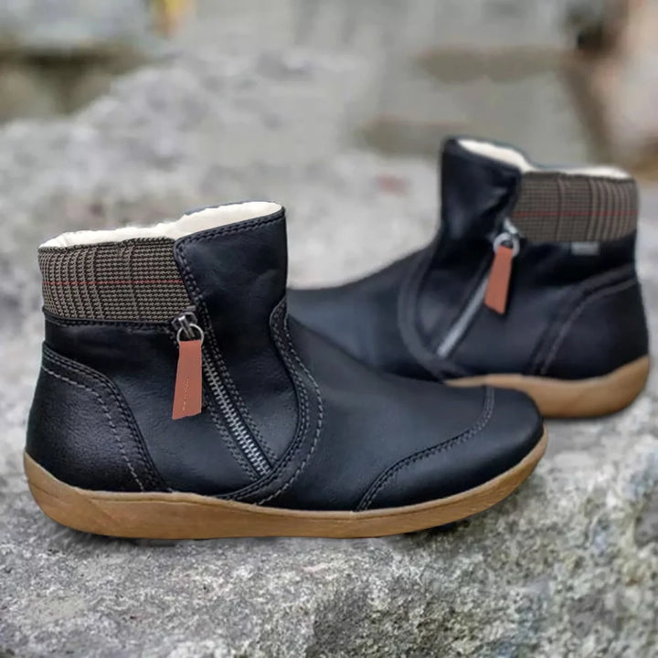 Women's Waterproof Leather Ankle Boots with Side Zip