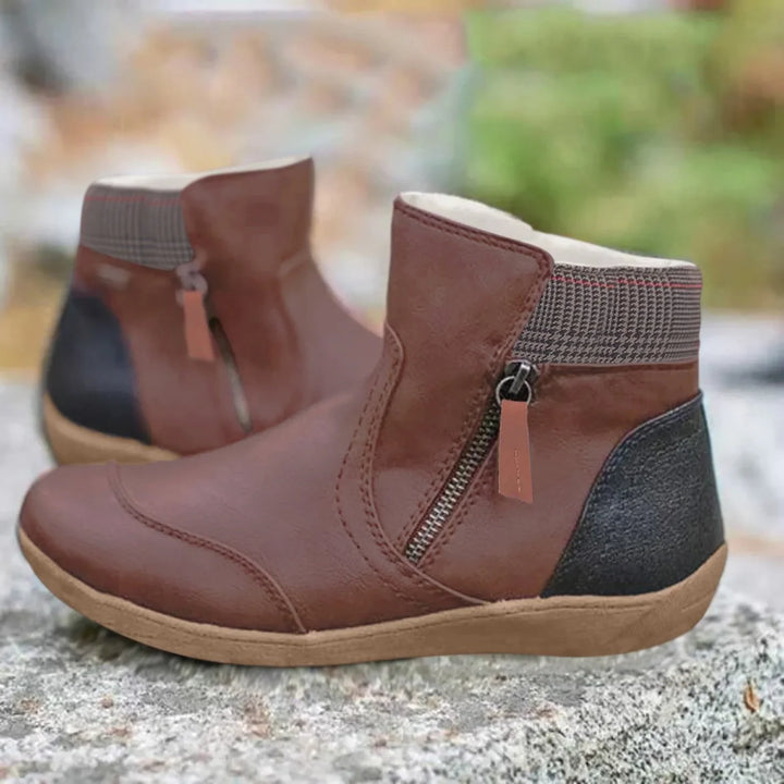 Women's Waterproof Leather Ankle Boots with Side Zip