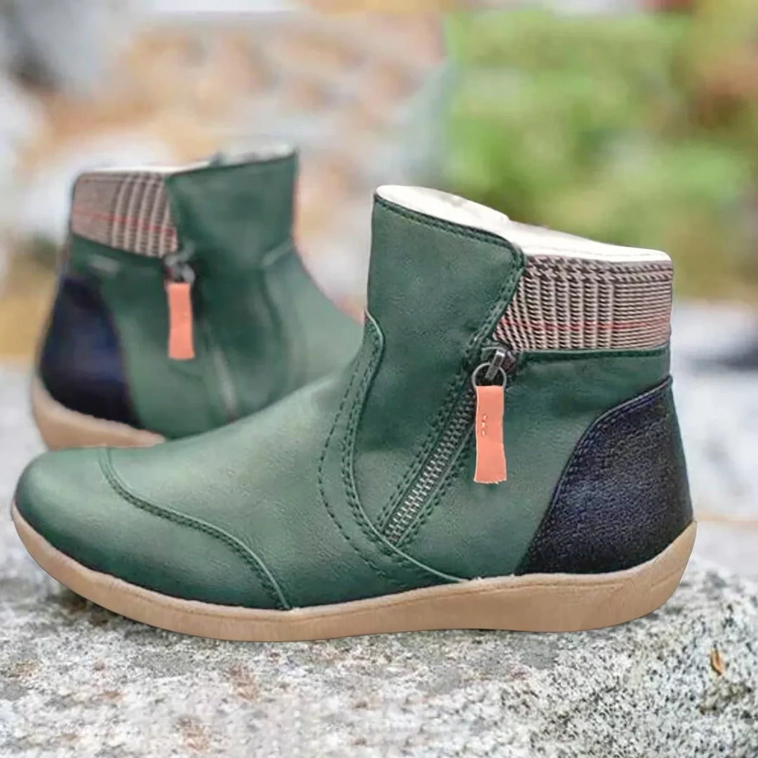 Women's Waterproof Leather Ankle Boots with Side Zip