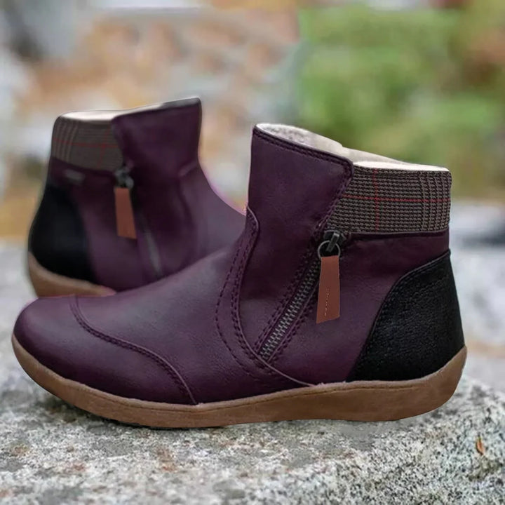 Women's Waterproof Leather Ankle Boots with Side Zip