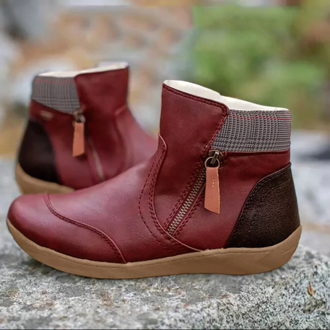 Women's Waterproof Leather Ankle Boots with Side Zip