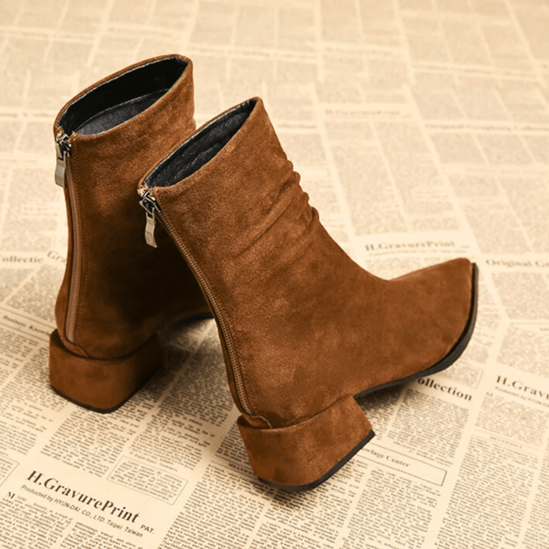 Women's Suede Boots with Pointed Toe and Block Heel