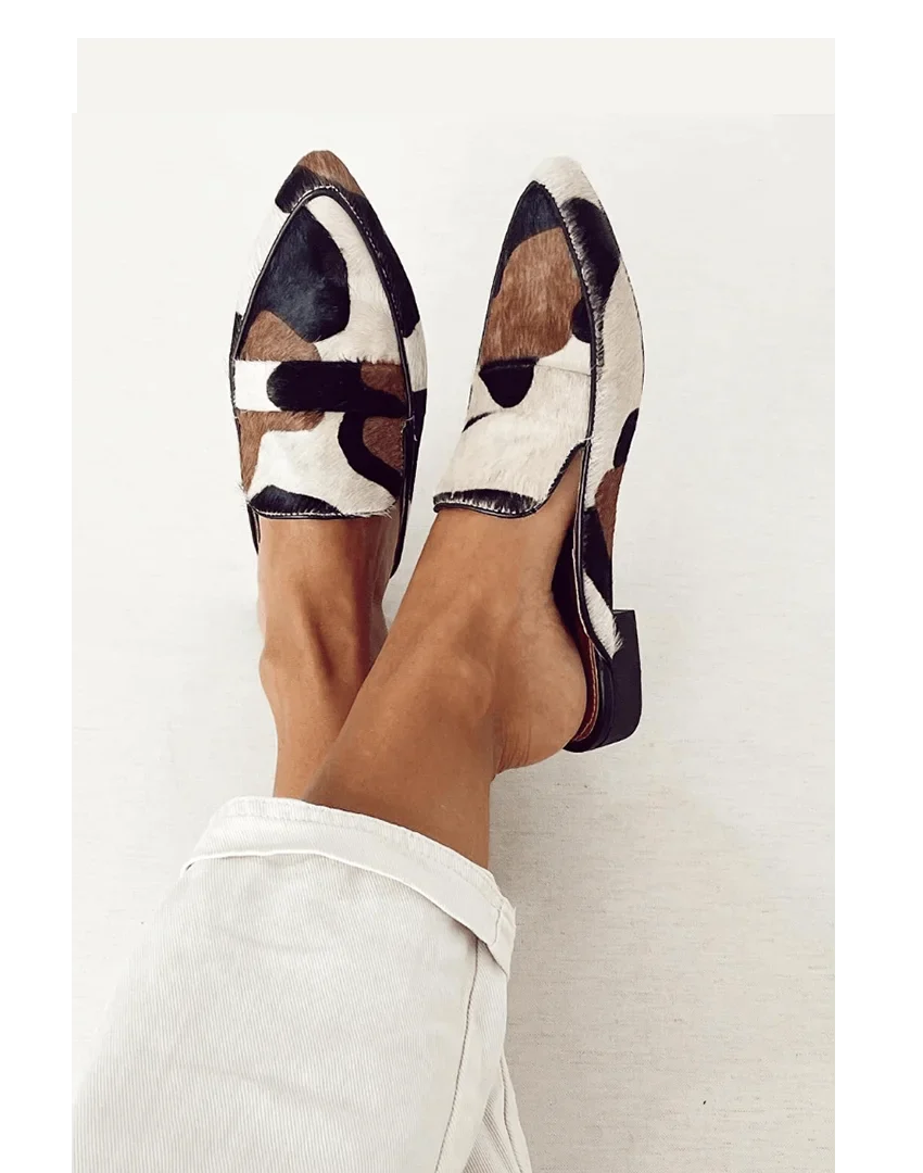 Women's Calf-Hair Cow-Print Mule Loafers