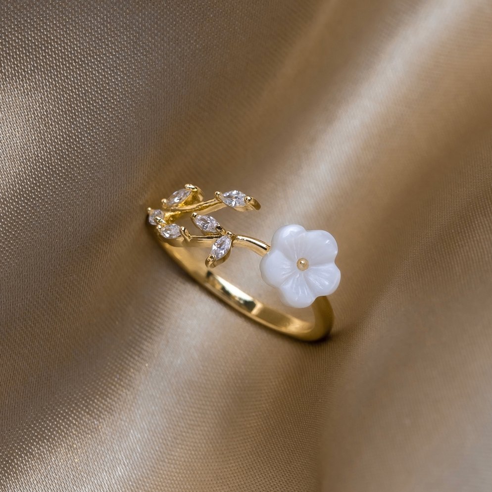 Soft white cubic zirconia flower ring