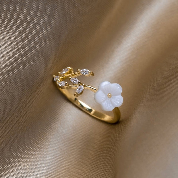 Soft white cubic zirconia flower ring