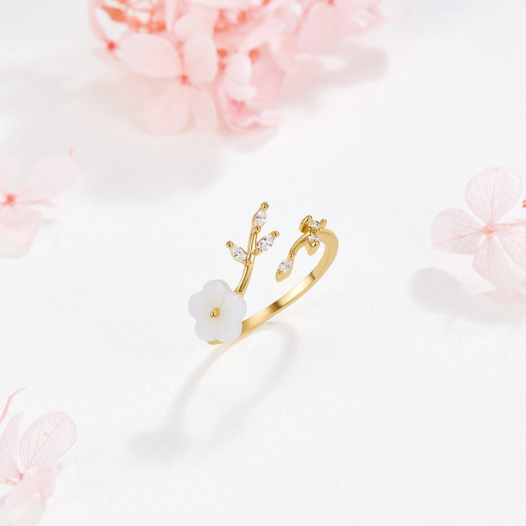 Soft white cubic zirconia flower ring