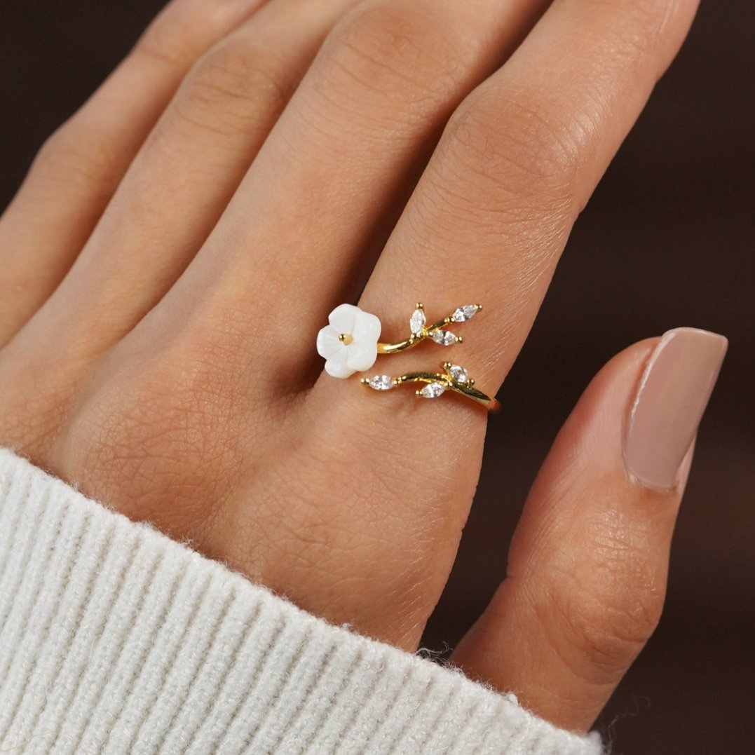 Soft white cubic zirconia flower ring