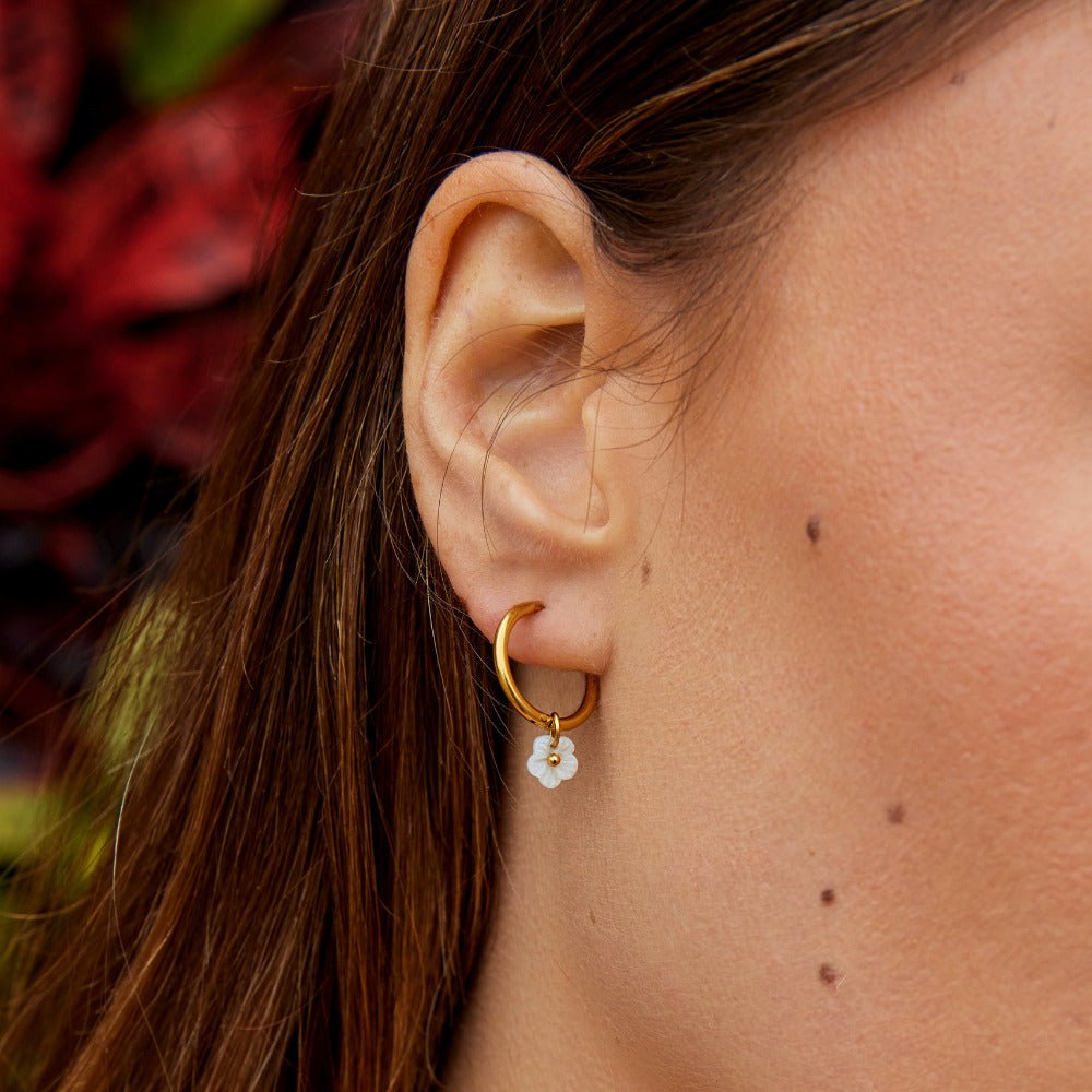 White Petal Hoop Earrings