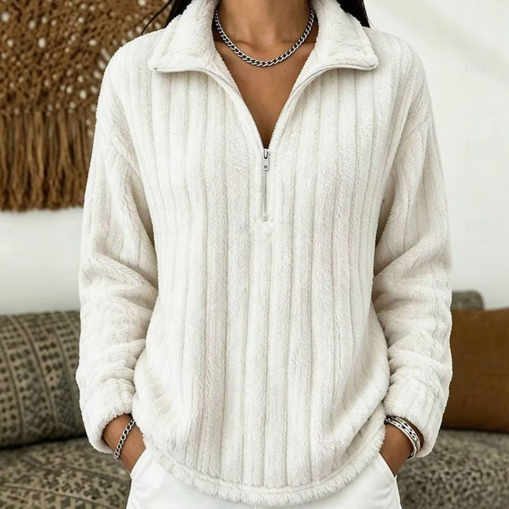 Women's Fleece Jumper with Half Zip – Rib-Knit Pullover