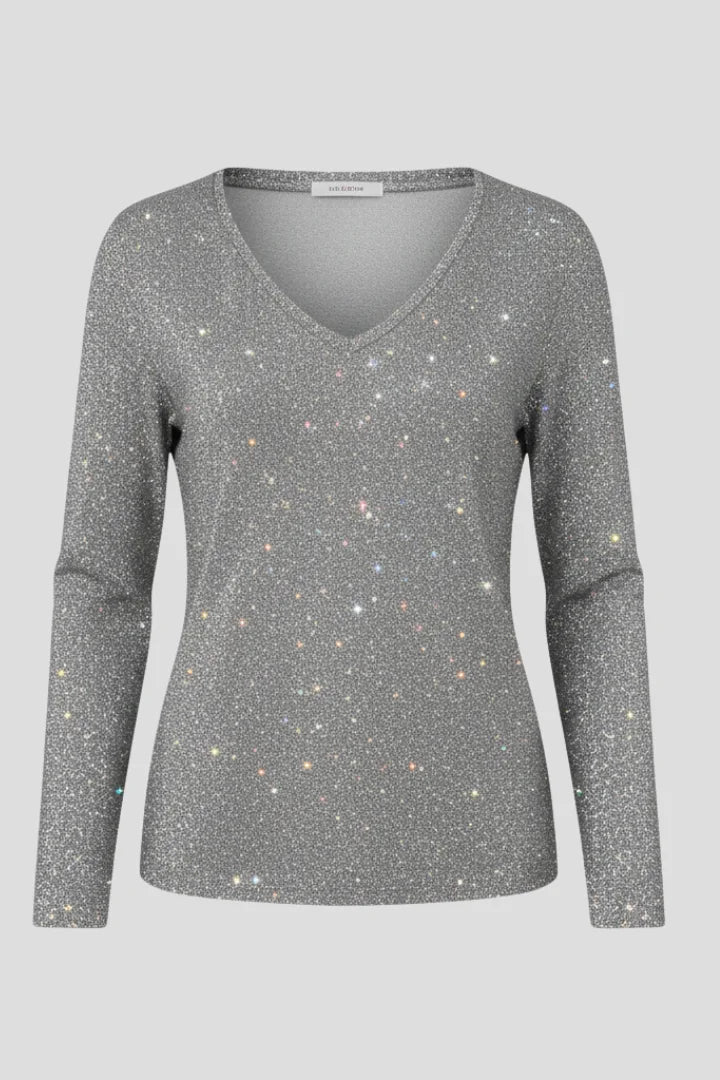 Sequin V-Neck Long Sleeve Jumper