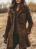 Women's Suede Jacket Brown with Lapel Collar and Button Fastening