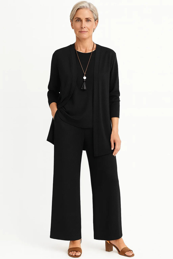 Women's 3-Piece Knit Cardigan, Tank and Wide-Leg Trouser Set
